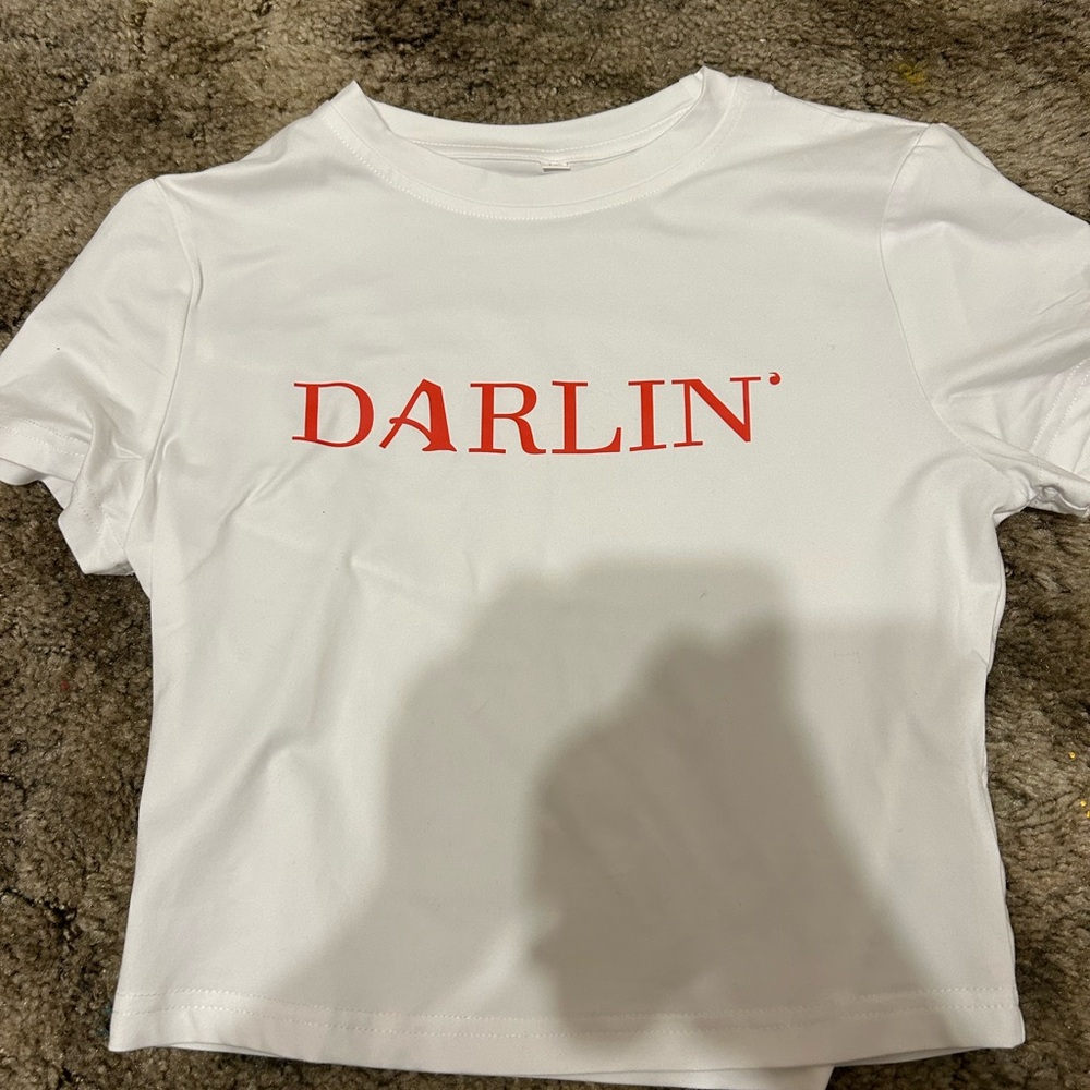 White T-Shirt with Red 'DARLIN' Print